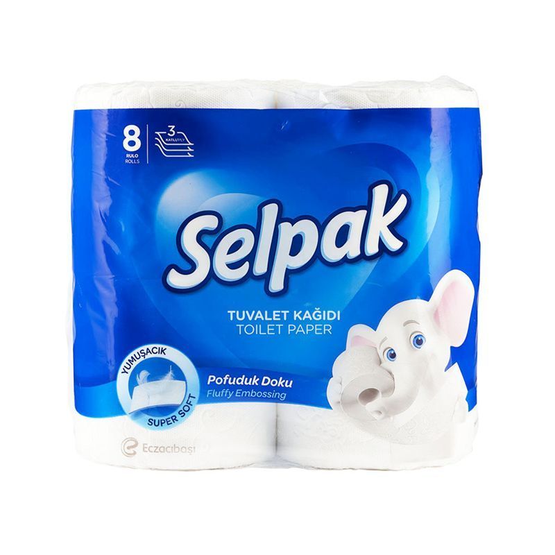 Туалетная бумага трехслойная белая Selpak 8шт