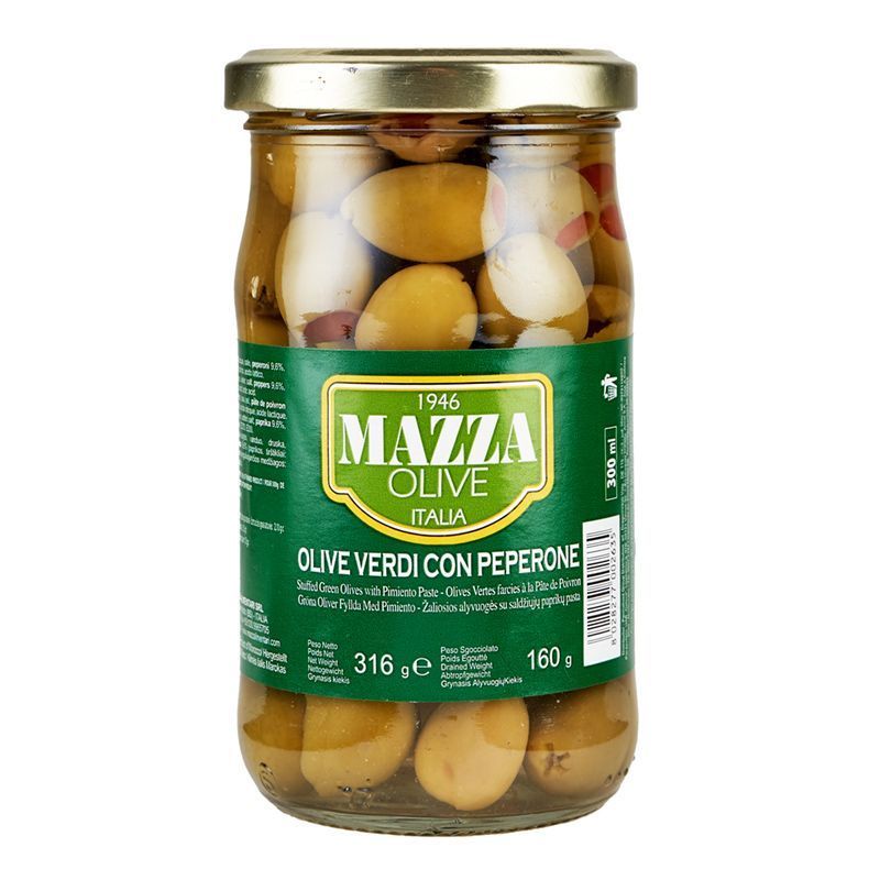 Оливки зеленые фаршированные паприкой Mazza 316г