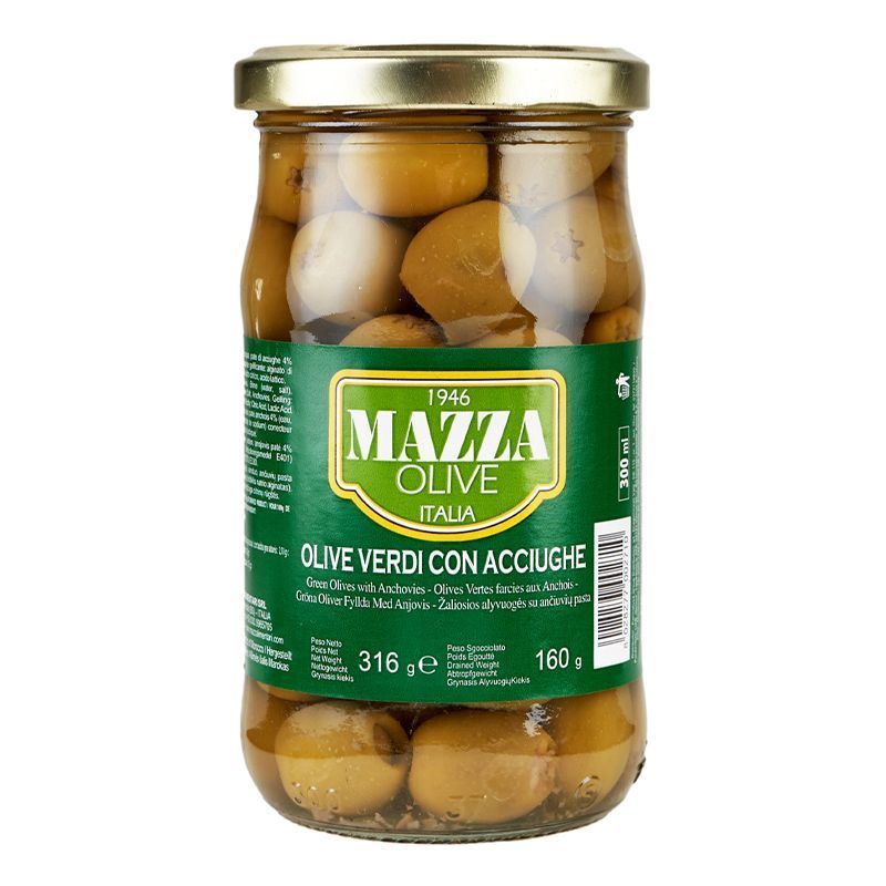 Оливки зеленые фаршированные анчоусами Mazza 316г